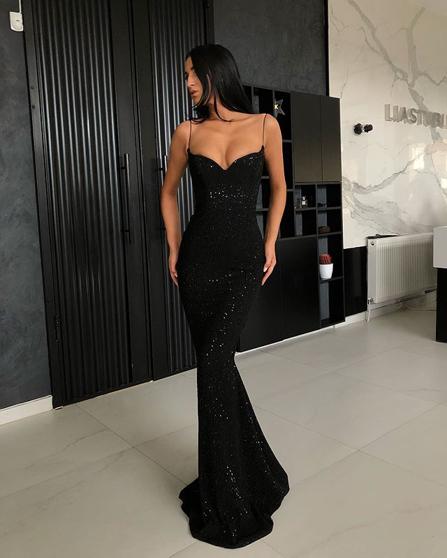 black sequin formal dress